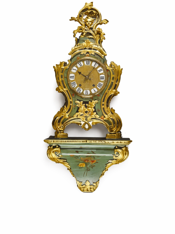 Louis XV gilt bronze mounted polychrome decorated bracket clock