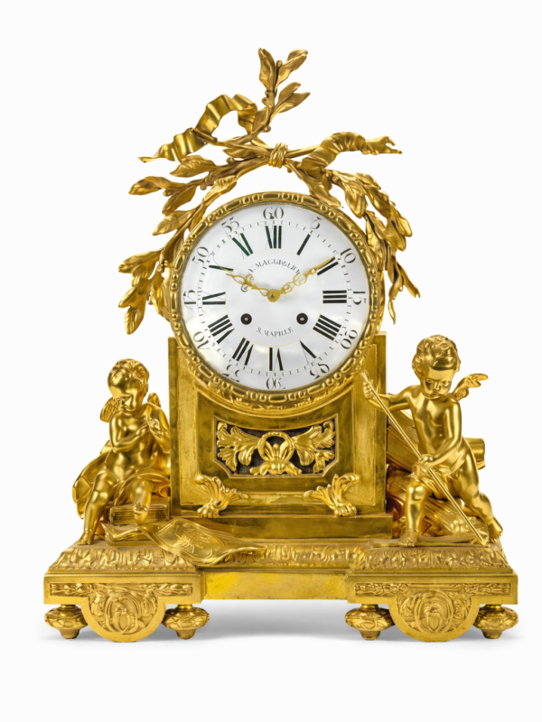 Beurdeley French Louis XVI style gilt bronze mantel clock