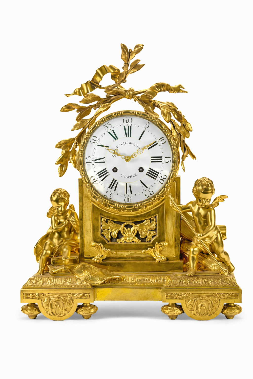Beurdeley French Louis XVI style gilt bronze mantel clock
