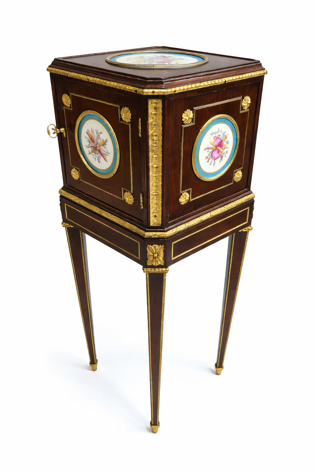 Martin Carlin Gilt Bronze Mounted Sevres Porcelain Inset mahogany Jewelry Cabinet