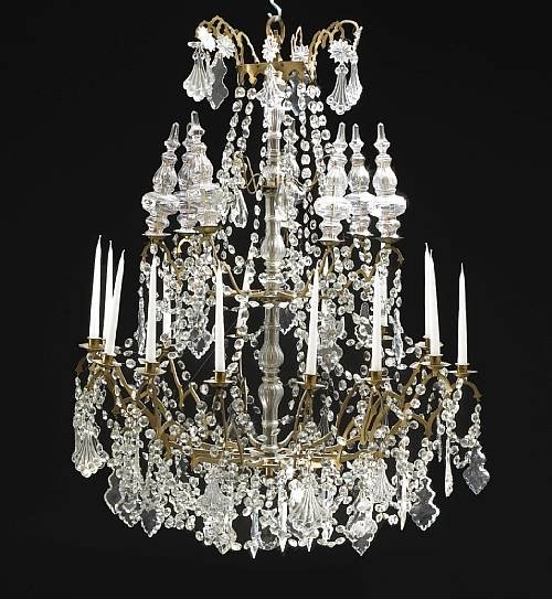 Italian gilt bronze, iron & glass 14-light chandelier Italian gilt bronze, iron & glass 14-light chandelier