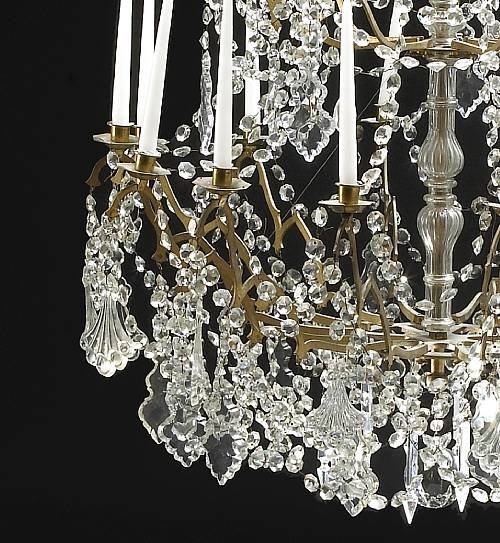Italian gilt bronze, iron & glass 14-light chandelier Italian gilt bronze, iron & glass 14-light chandelier