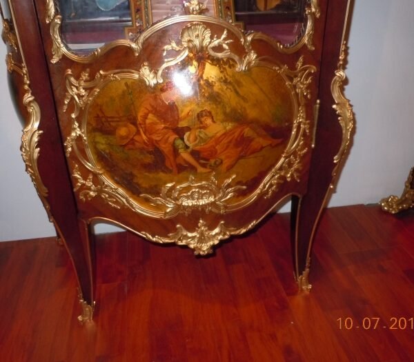 Francois Linke 1855-1946,Louis XV Style Gilt Bronze Mounted Mahogany and Vernis Martin Decorated Vitrine Circa 1900,Signed F.Linke