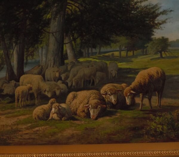 F. Seller, British, oil on canvas, Sheep in a meadow ,signed and dated 1891