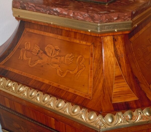 French Gilt Bronze Mounted Marquetery,Kingwood and rosewood,red Marble top Louis XVI Style Pedestal, Paris 1880