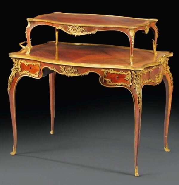 Joseph-Emmanuel Zwiener Gilt-bronze mounted kingwood quarter-veneered tea table 1885-90
