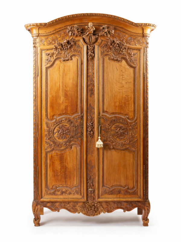 French provincial carved blond oak double door Armoire circa 1780