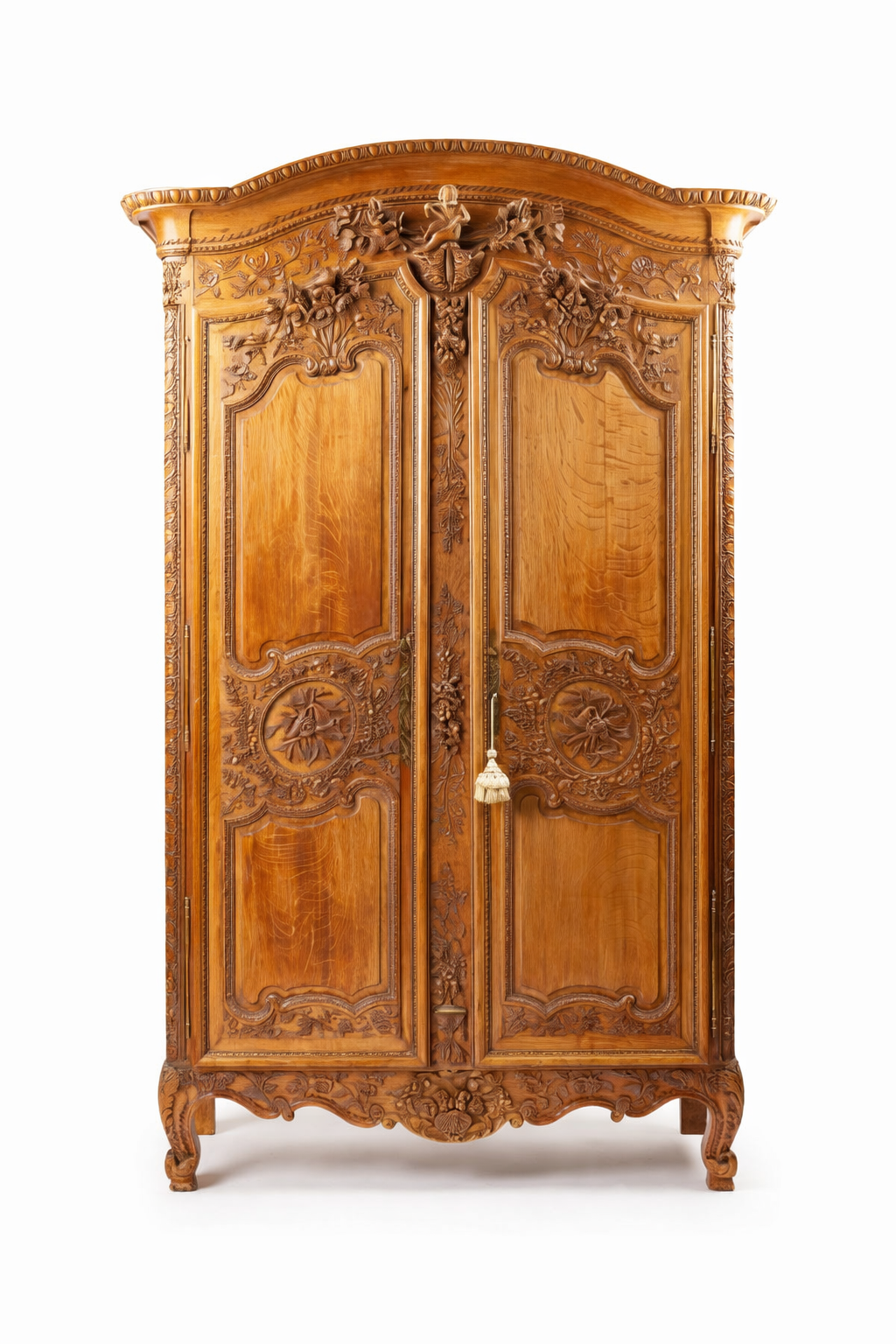 French provincial carved blond oak double door Armoire circa 1780