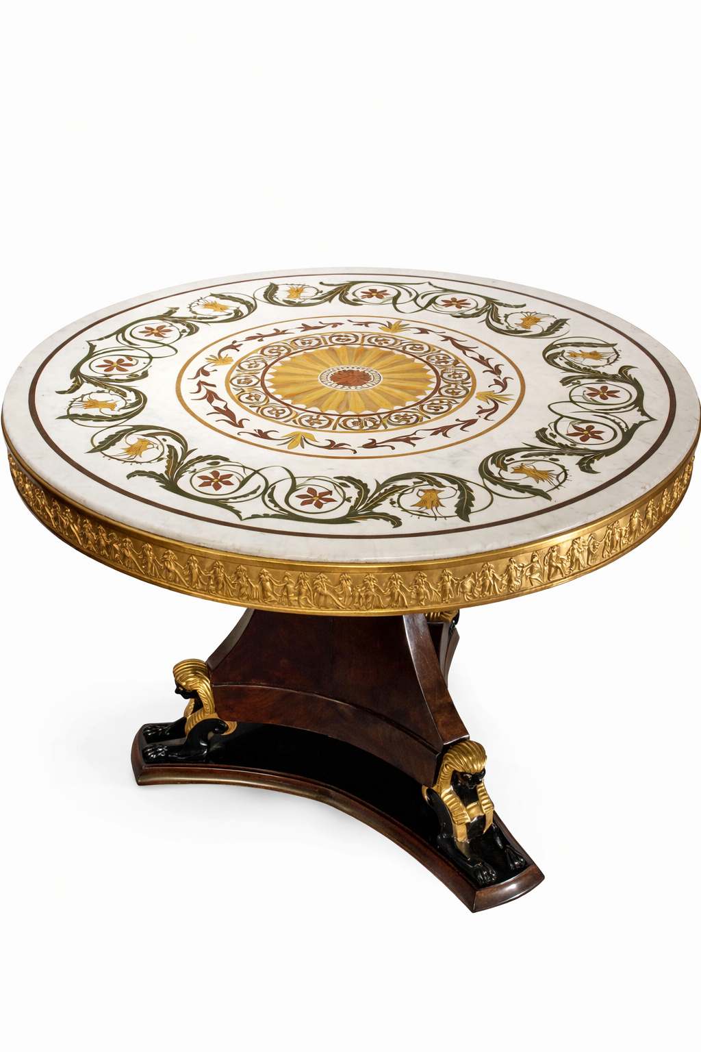 Thomire a Paris,Fine quality French empire gilt and patinated bronze mahogany and specimen marble table de milieu