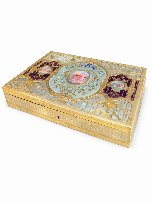 Large 19th C. Russian Gilt Silver & Enamel Jewelry Box