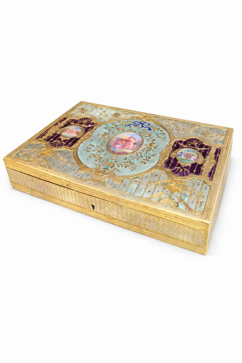 Large 19th C. Russian Gilt Silver & Enamel Jewelry Box