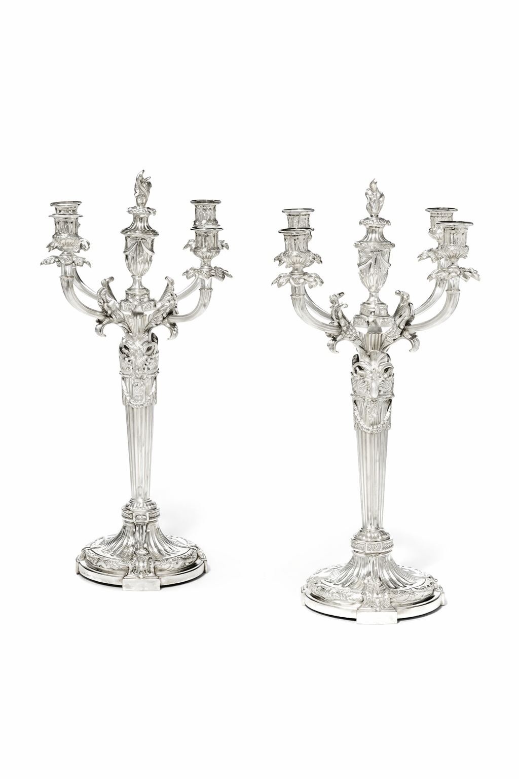 Christofle a Paris, A pair of French silver plated four light candelabra