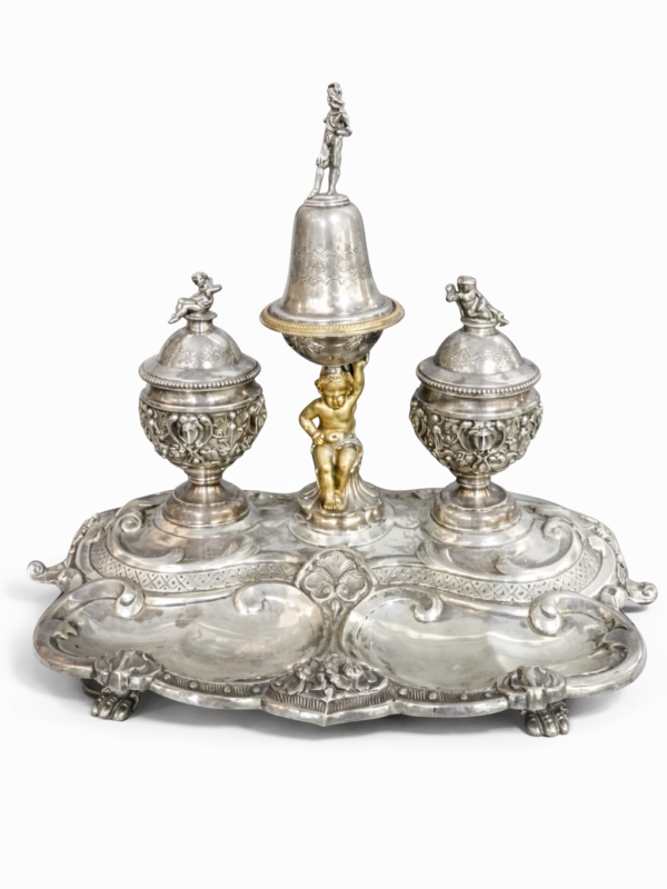Fine 19th C. Austro-Hungarian Figural Silver Inkwell Circa 1840