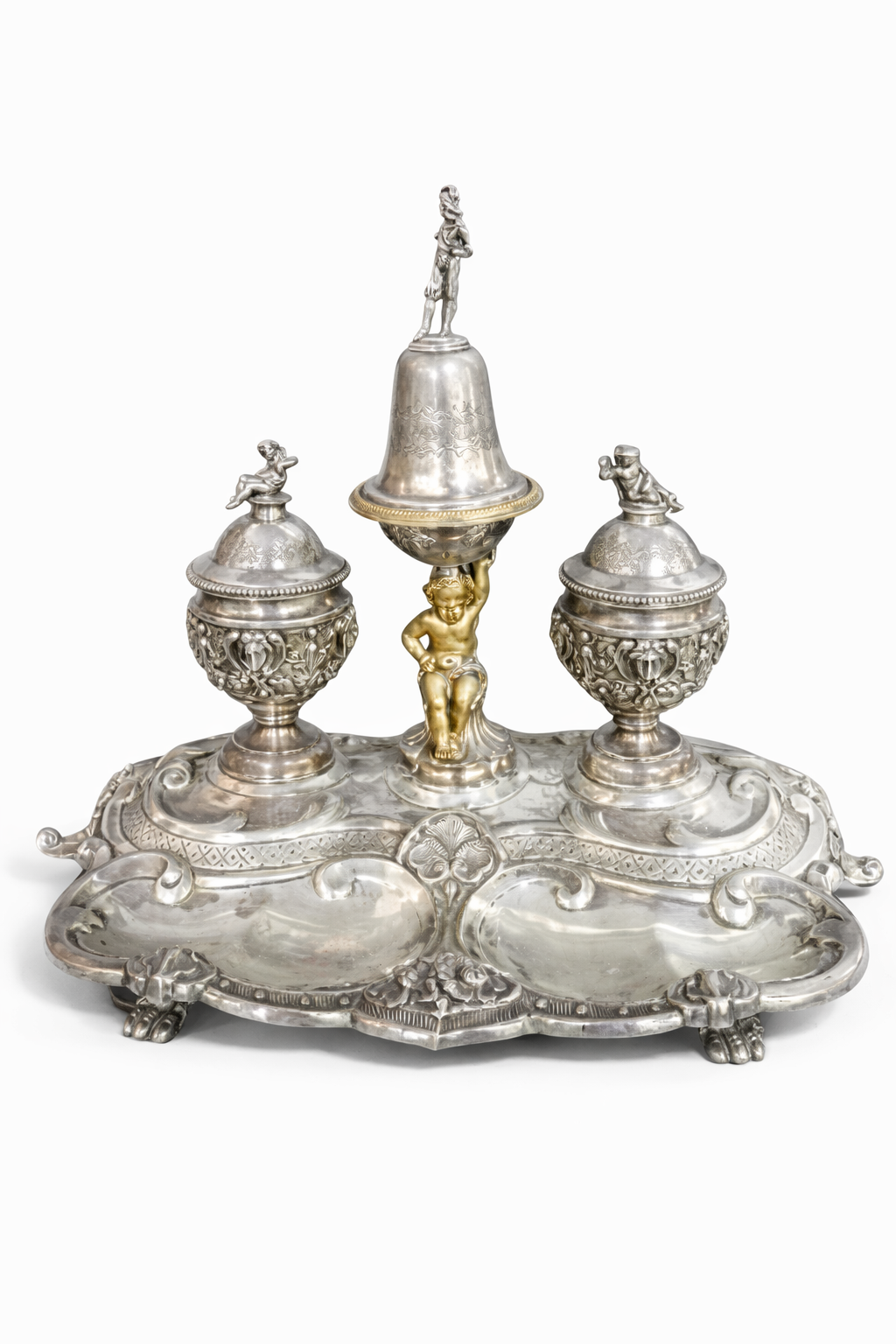 Fine 19th C. Austro-Hungarian Figural Silver Inkwell Circa 1840