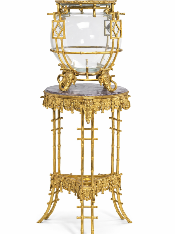 French gilt bronze,glass aquarium on stand