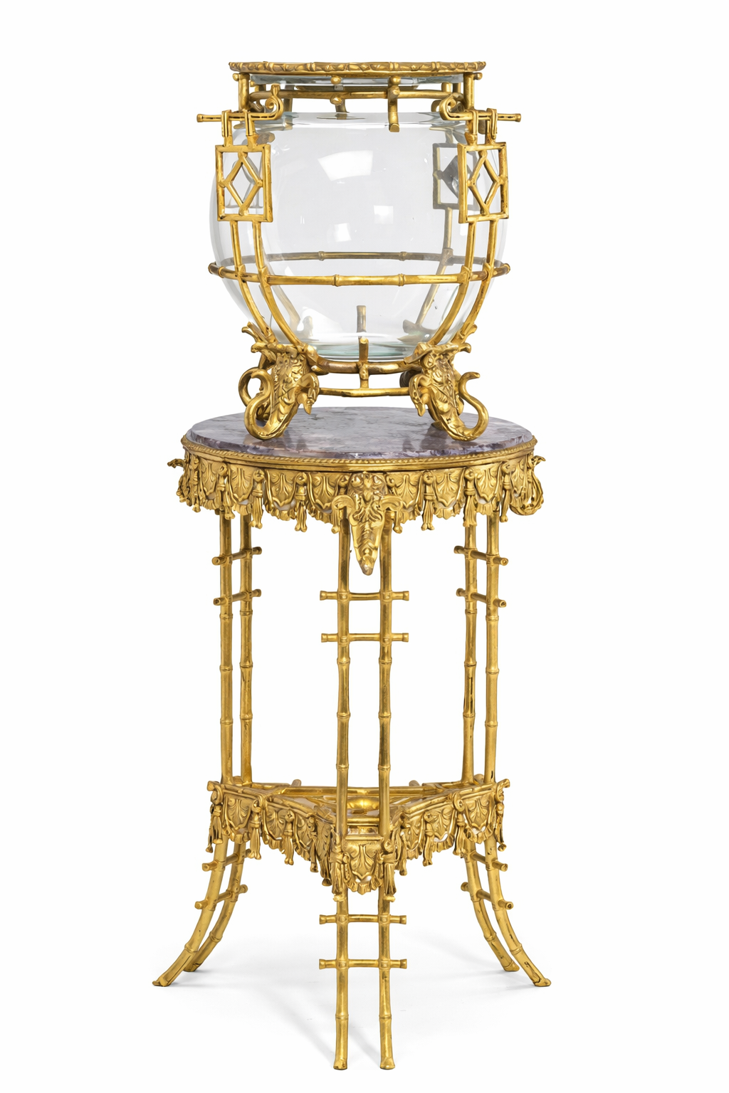 French gilt bronze,glass aquarium on stand