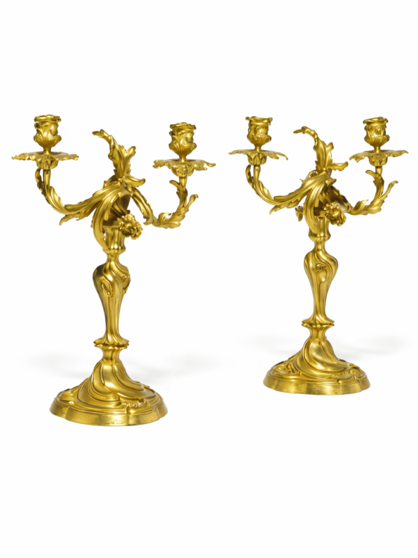 Eugene Bazart Paris, Louis Xv Style gilt bronze two light candelabra signed, circa 1860