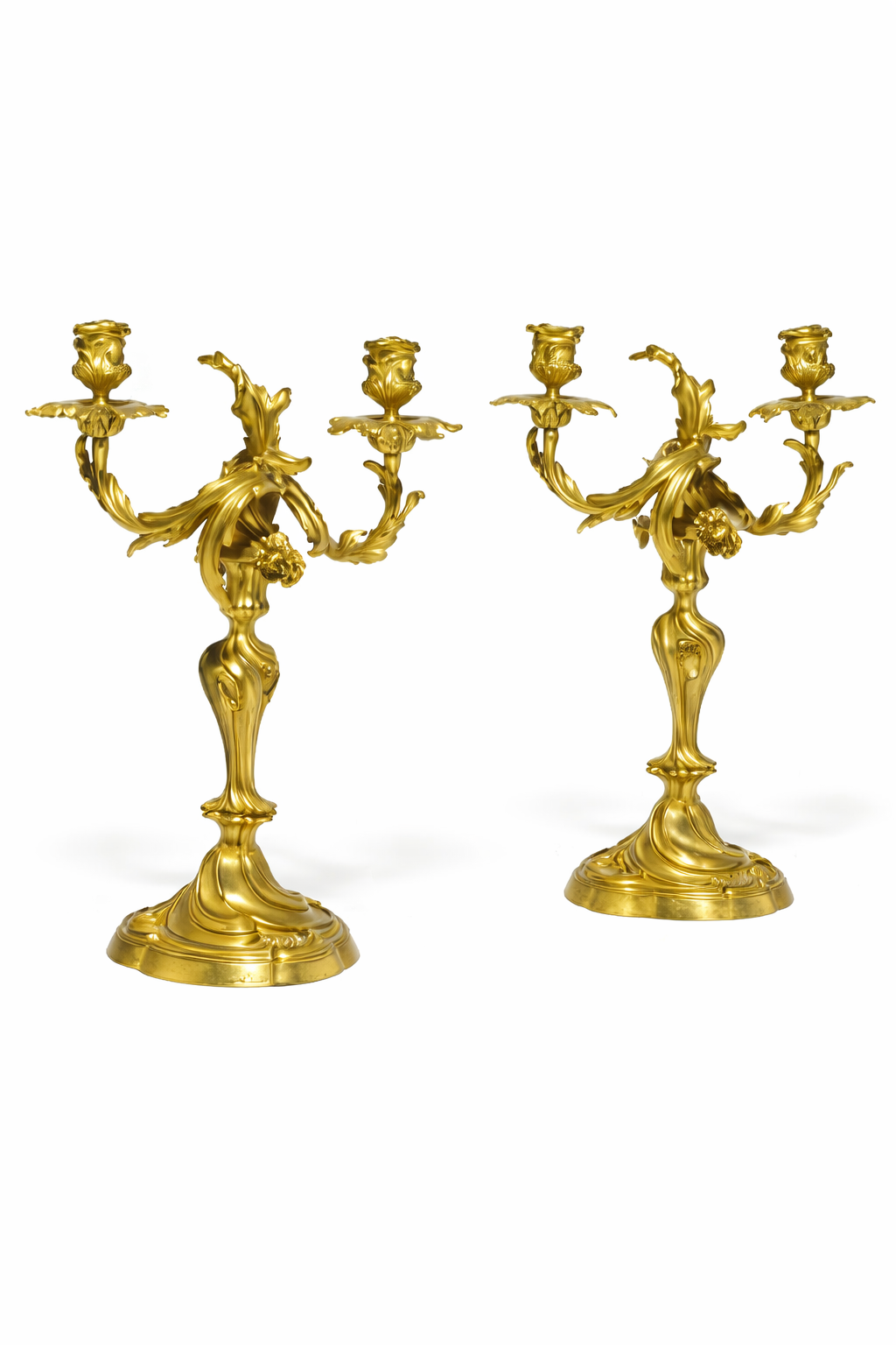 Eugene Bazart Paris, Louis Xv Style gilt bronze two light candelabra signed, circa 1860