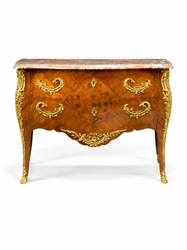 French Louis XV style gilt bronze mounted marquetry commode