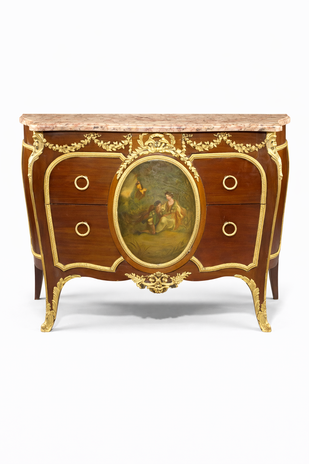 French Louis XV style gilt bronze mounted mahogany commode