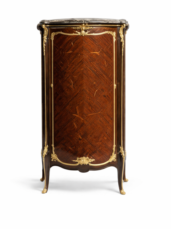 Francois LinkeFrench marble-top armoire with floral marquetry on satine veneers