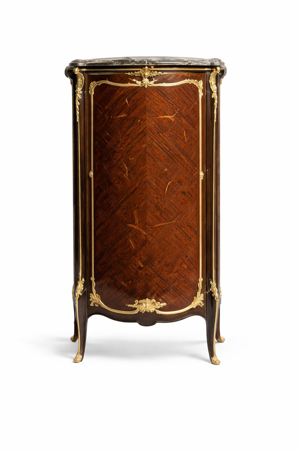 Francois LinkeFrench marble-top armoire with floral marquetry on satine veneers