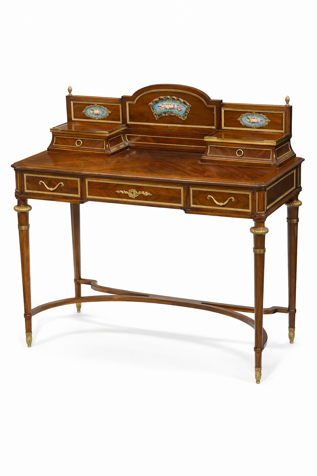 An Edmund Poteau French gilt bronze and porcelain mounted mahogany table à écrire