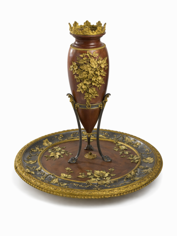 French two-tone gilding and patinated vase centerpiece a goût-grec Provenance: Paris, Circa 1870