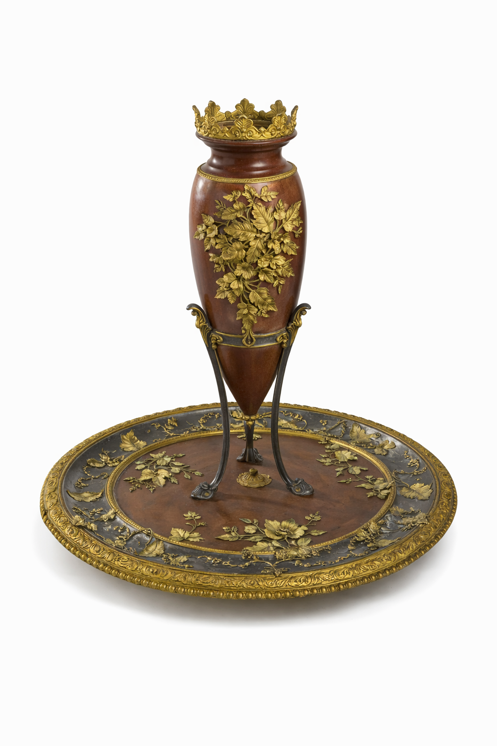 French two-tone gilding and patinated vase centerpiece a goût-grec Provenance: Paris, Circa 1870