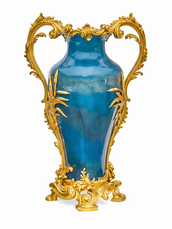 Millet Bronze a Paris. French gilt bronze mounted glazed earthenware chinoiserie vase
