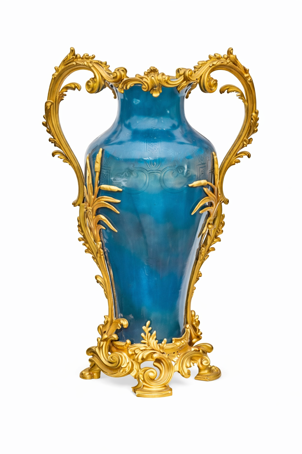 Millet Bronze a Paris. French gilt bronze mounted glazed earthenware chinoiserie vase