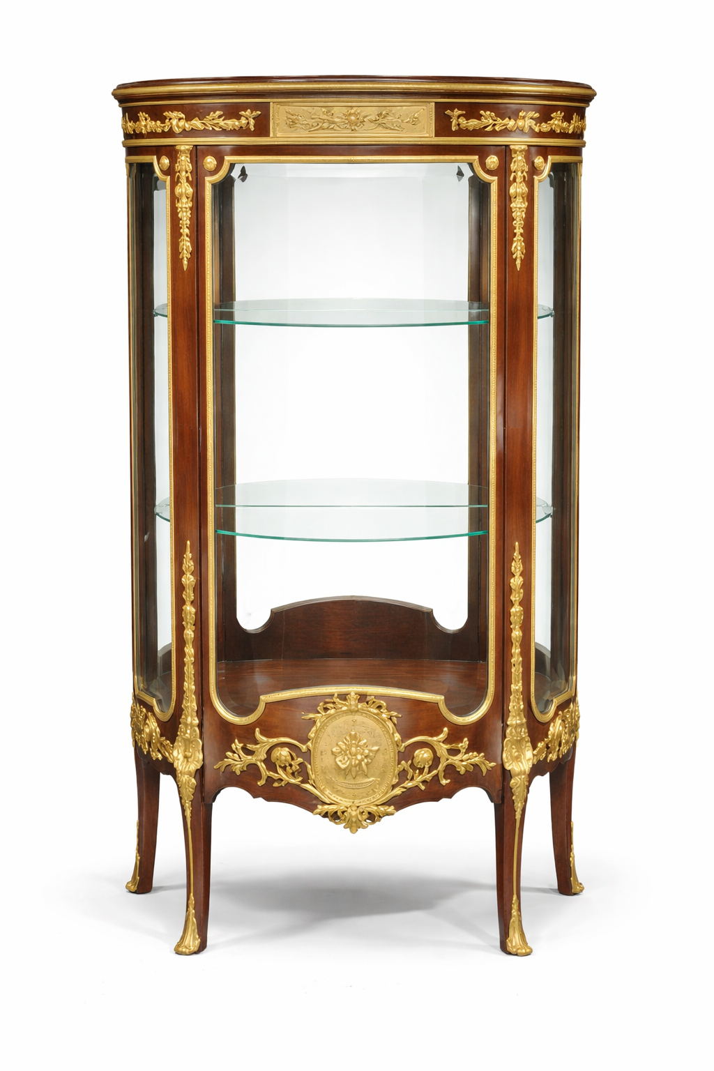 French Louis XVI style gilt bronze mounted mahogany vitrine