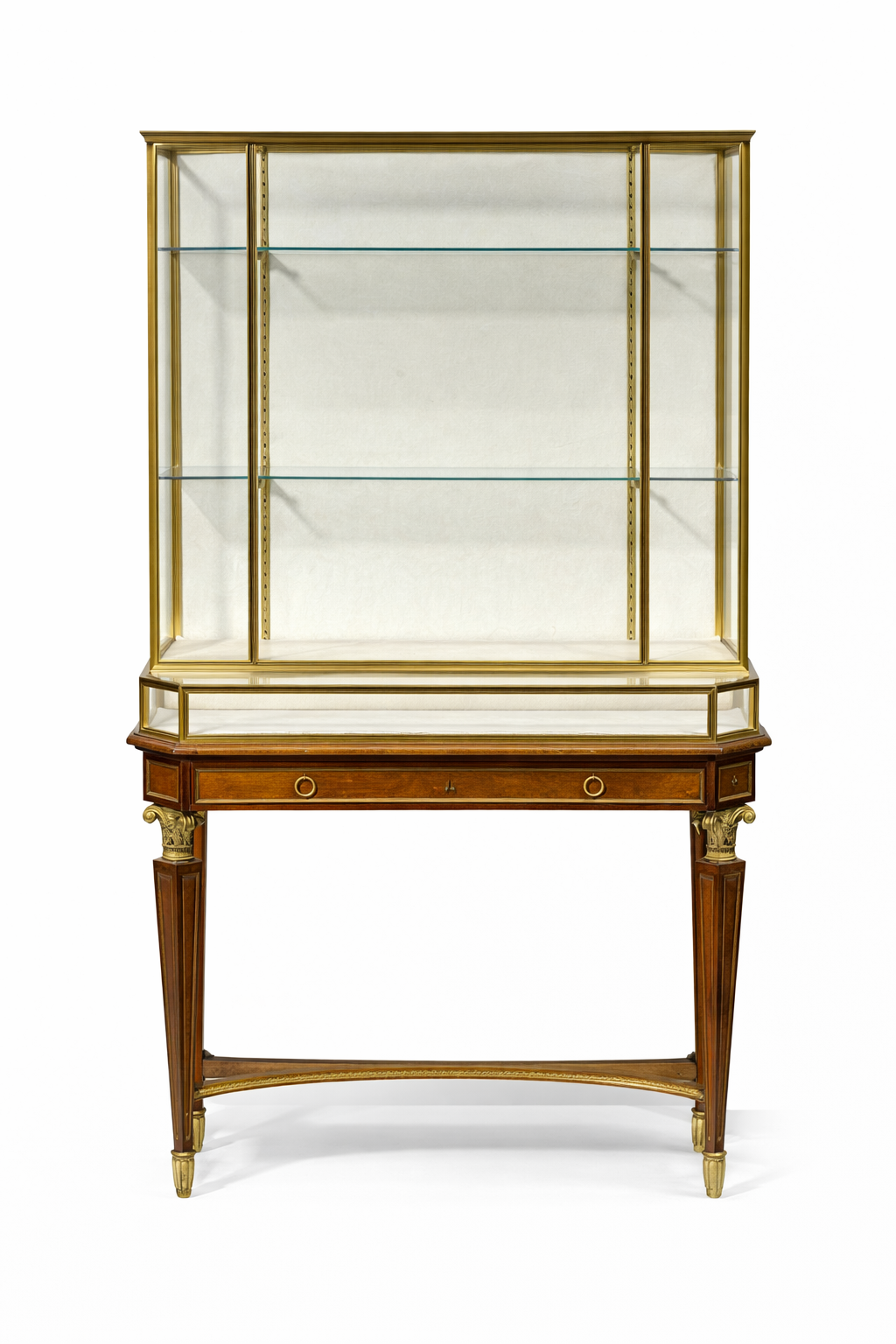 Escalier de Crystal, good quality French gilt bronze thuya and mahogany vitrine
