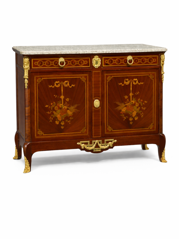 Khol a Paris, French Louis XVI style gilt bronze mounted marquetry inlaid mahogany buffet