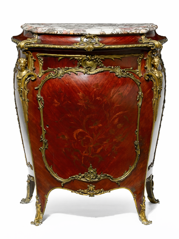 Zwiener Joseph Emmanuel, Louis XV style gilt-bronze marquetry inlaid walnut meuble d'appui