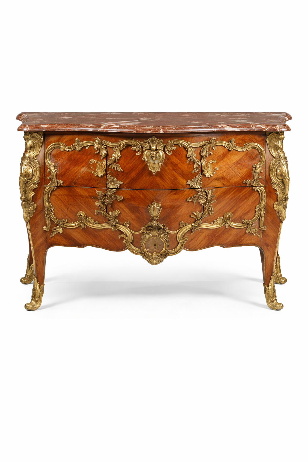 A late 19th century Louis XV style gilt bronze mounted mahogany commode