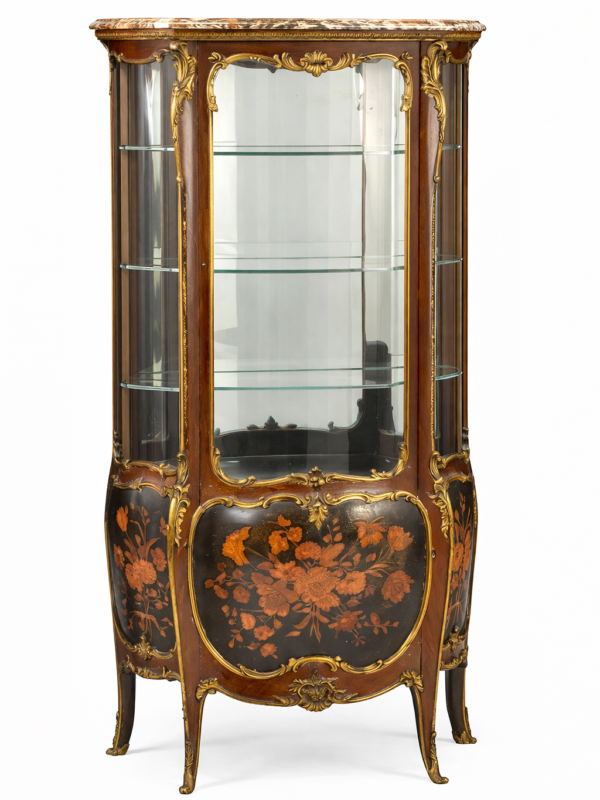 Francois Linke Louis XV style gilt bronze mounted marquetry vitrine cabinet,
