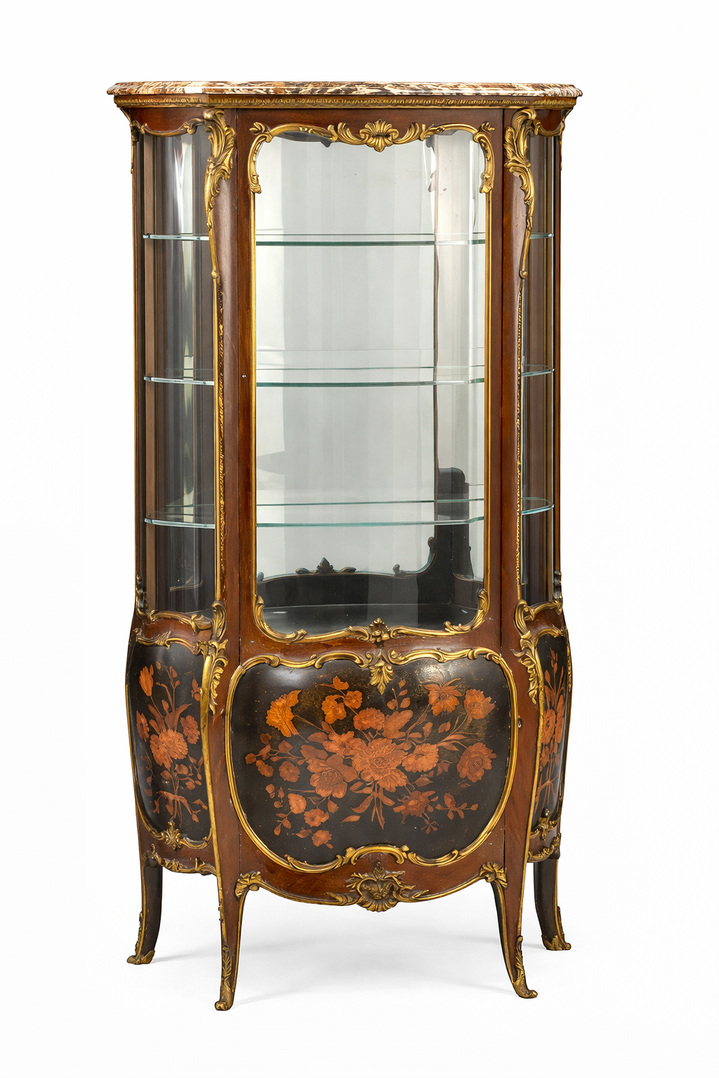 Francois Linke Louis XV style gilt bronze mounted marquetry vitrine cabinet,