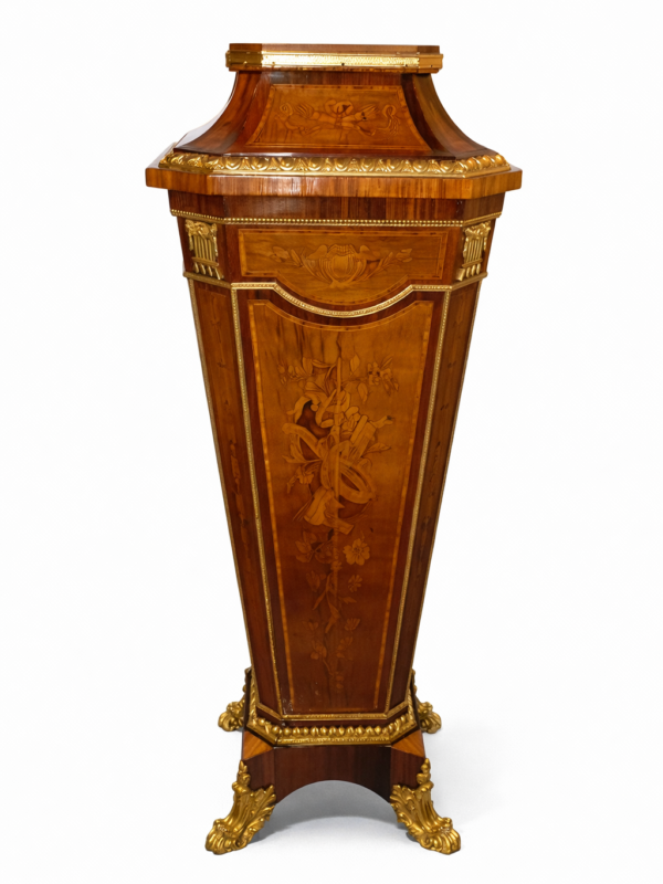 French Gilt Bronze Mounted Marquetery,Kingwood and rosewood,red Marble top Louis XVI Style Pedestal, Paris 1880
