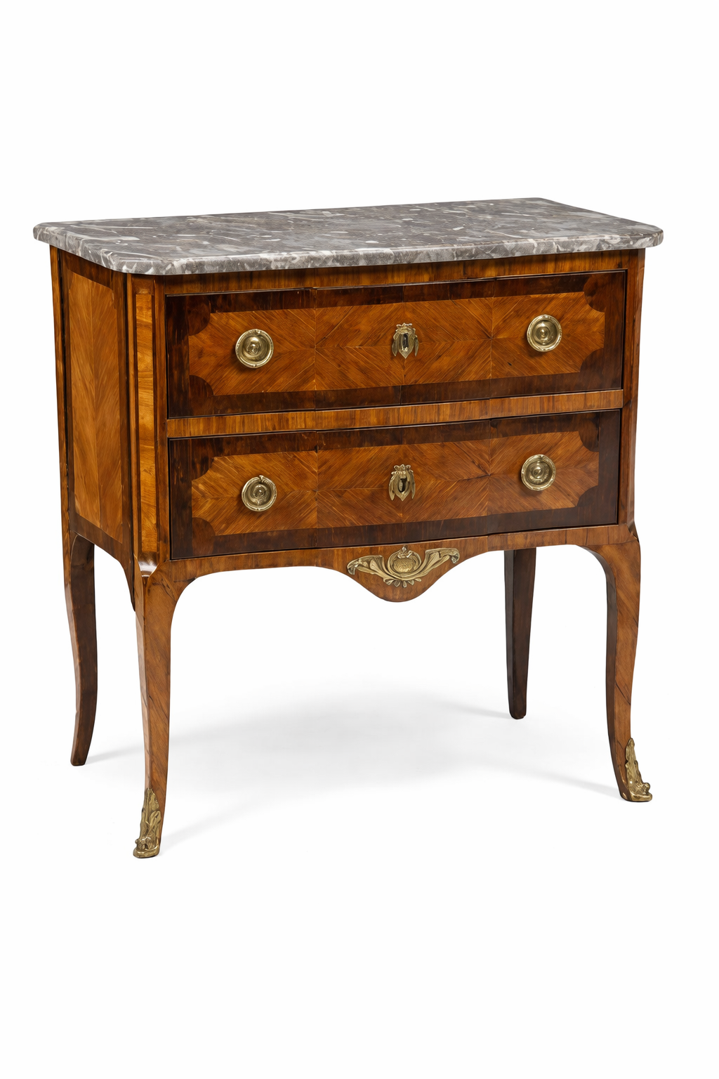Francois Bayer, French transitional Louis XV/XVI gilt bronze mounted Rosewood & kingwood, marble top commode