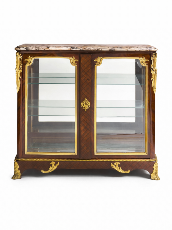F. Linke, Louis XV style gilt bronze mounted tulip and Satinwood,parquetery with marble top