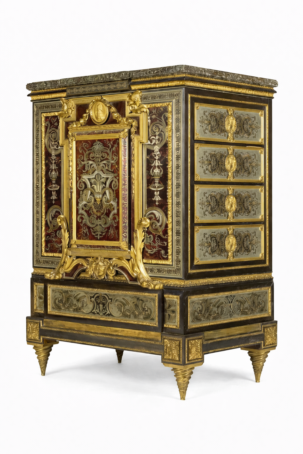 French Louis XIV style gilt bronze mounted pewter French Louis XIV style gilt bronze mounted pewter