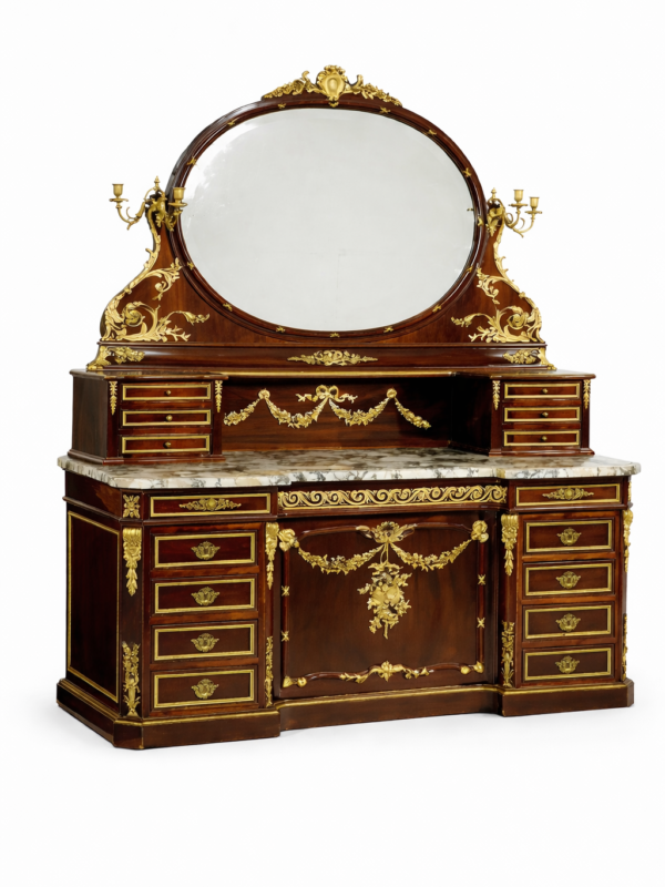 FRANCOIS LINKE French gilt-bronze mounted mahogany coiffeuse marble top