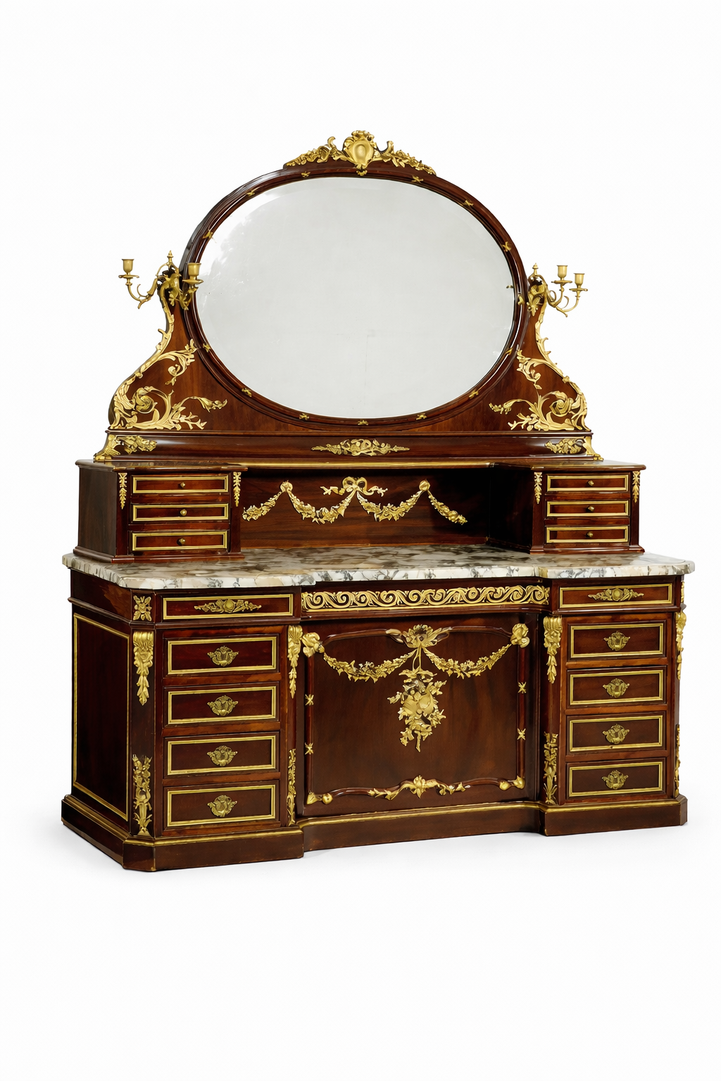 FRANCOIS LINKE French gilt-bronze mounted mahogany coiffeuse marble top