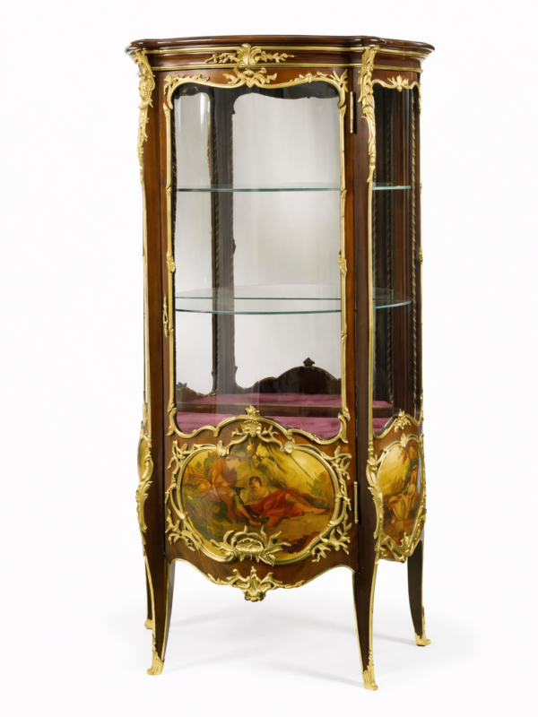Francois Linke 1855-1946,Louis XV Style Gilt Bronze Mounted Mahogany and Vernis Martin Decorated Vitrine Circa 1900,Signed F.Linke