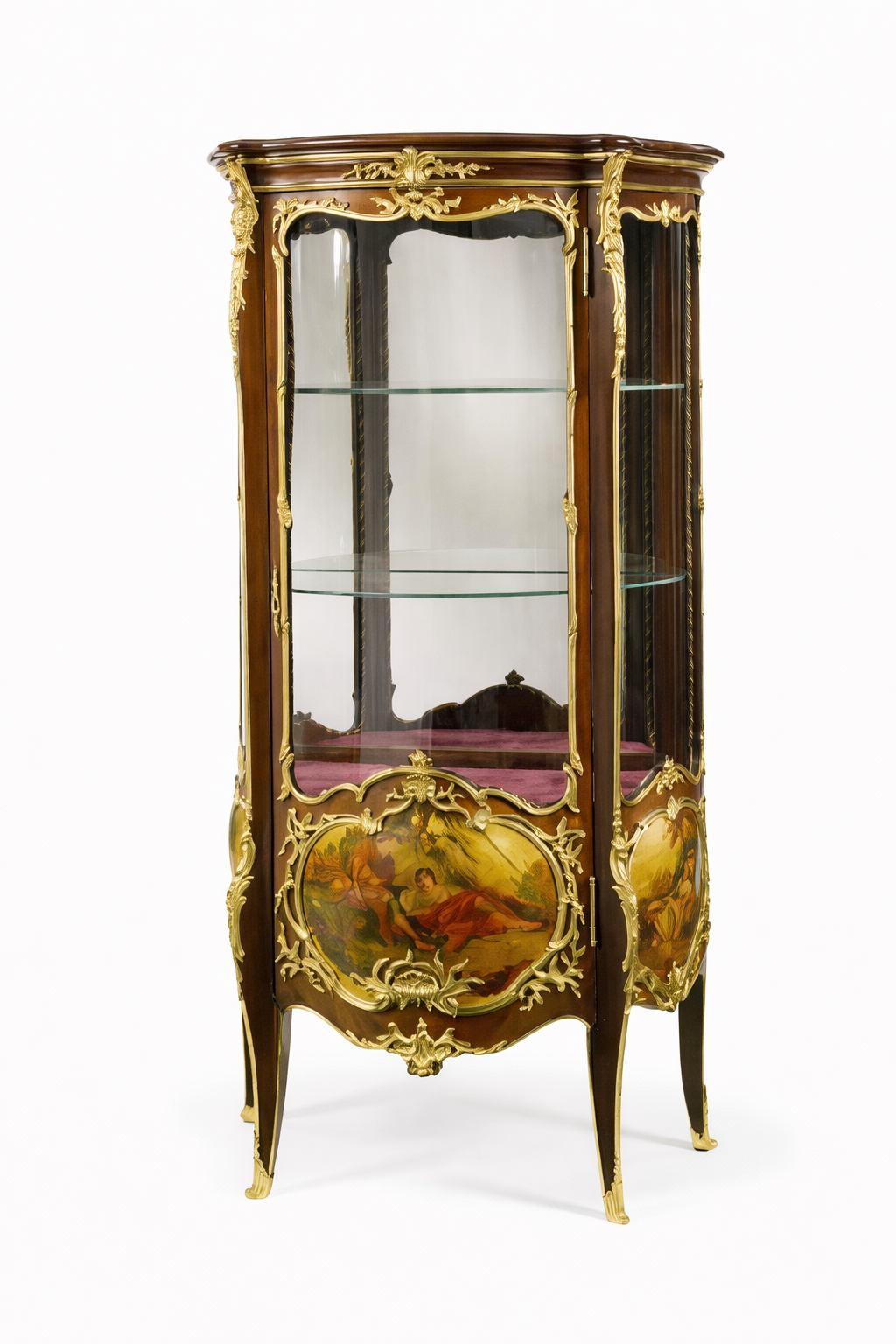 Francois Linke 1855-1946,Louis XV Style Gilt Bronze Mounted Mahogany and Vernis Martin Decorated Vitrine Circa 1900,Signed F.Linke