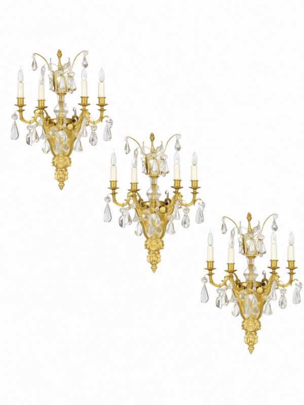 French set of 4 Louis XV style gilt bronze 5-light bras de lumière