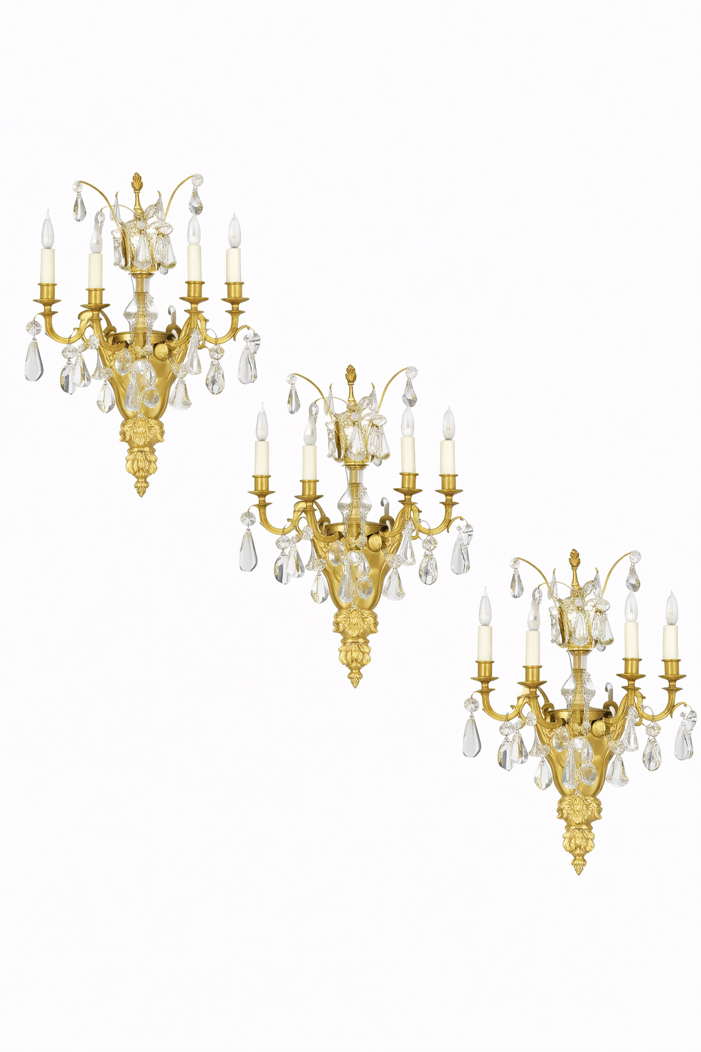 French set of 4 Louis XV style gilt bronze 5-light bras de lumière