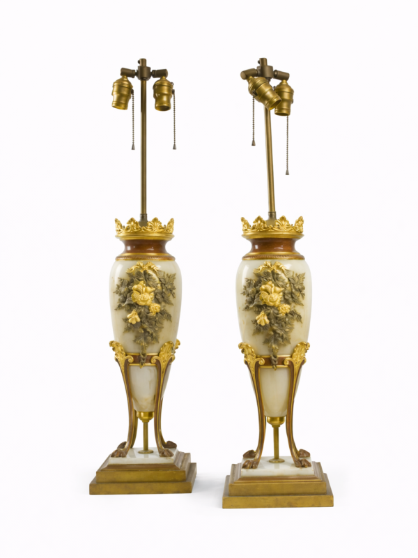 French Goût-grec pair of onyx table lamps