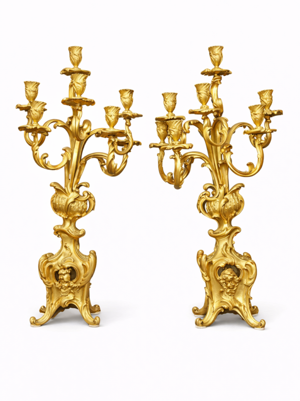 French Gilt Bronze,Pair of Louis XV Style Candelabras Attributed F. Linke